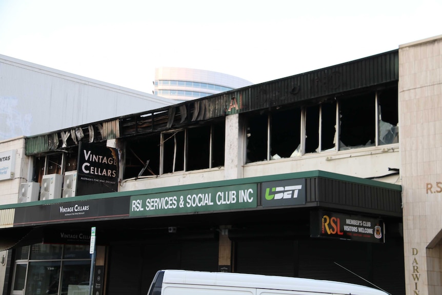 The second floor RSL club looks burnt out from outside