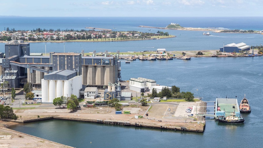 An aerial view of Newcastle Harbour, NSW.