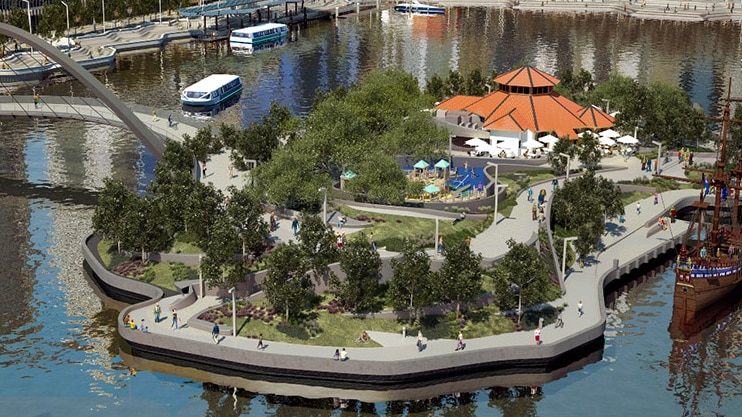 An aerial shot of the proposed kiosk at Elizabeth Quay