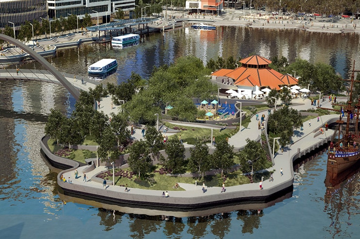 An aerial shot of the proposed kiosk at Elizabeth Quay