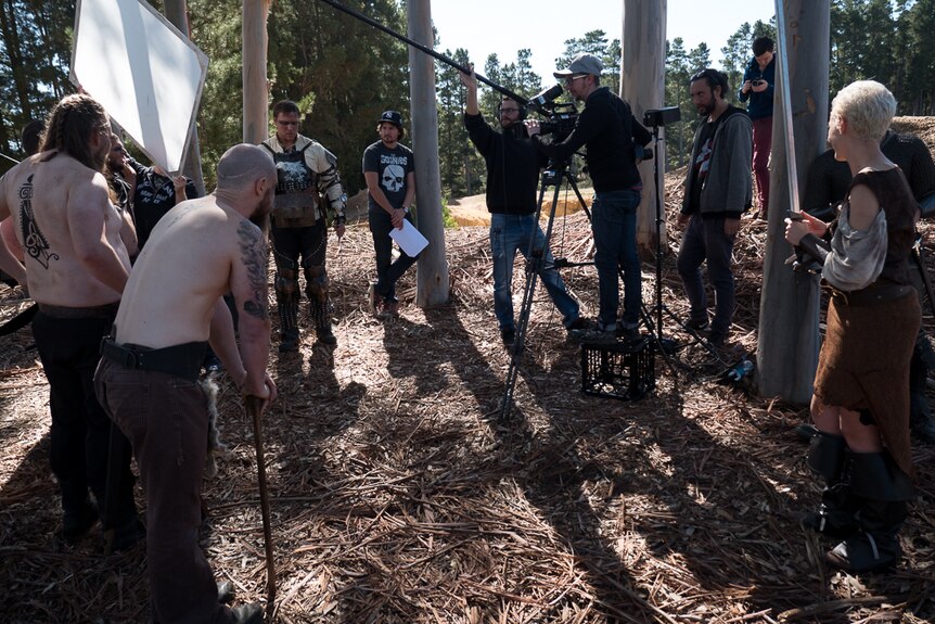 Cast film and crew of Fury Films work on their next project.