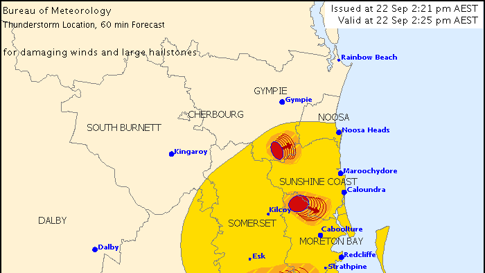 Graphic of storm cells developing in south-east Queensland on September 22, 2017