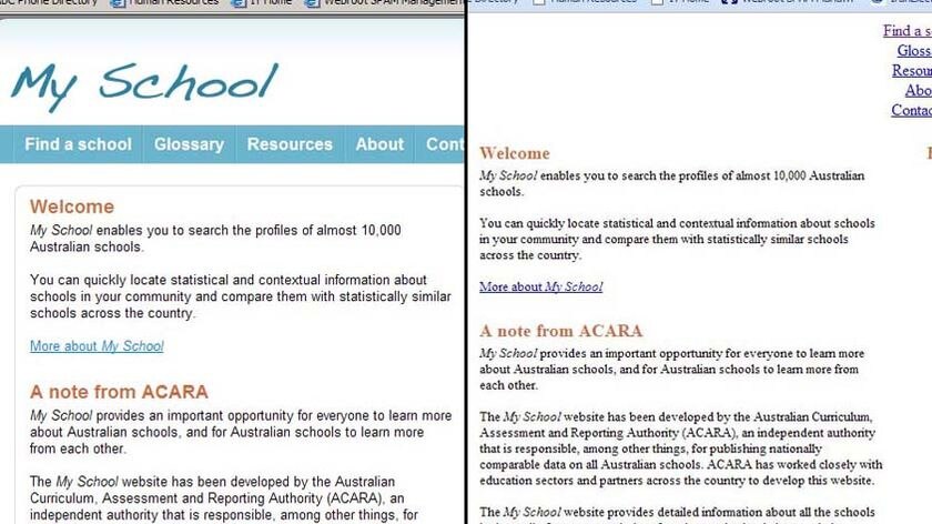The Myschool website - LtoR the 'proper' version and the basic version