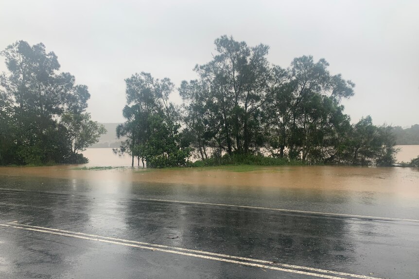 Tweed River has broken banks, flooding seen at Tweed Valley Way in Chinderah in northern NSW