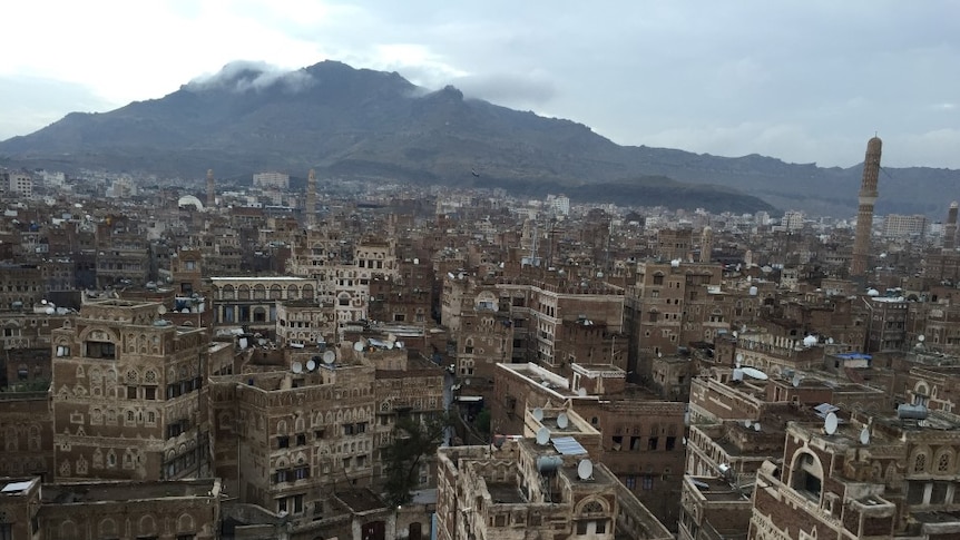 A wide shot of Sana'a in Yemen