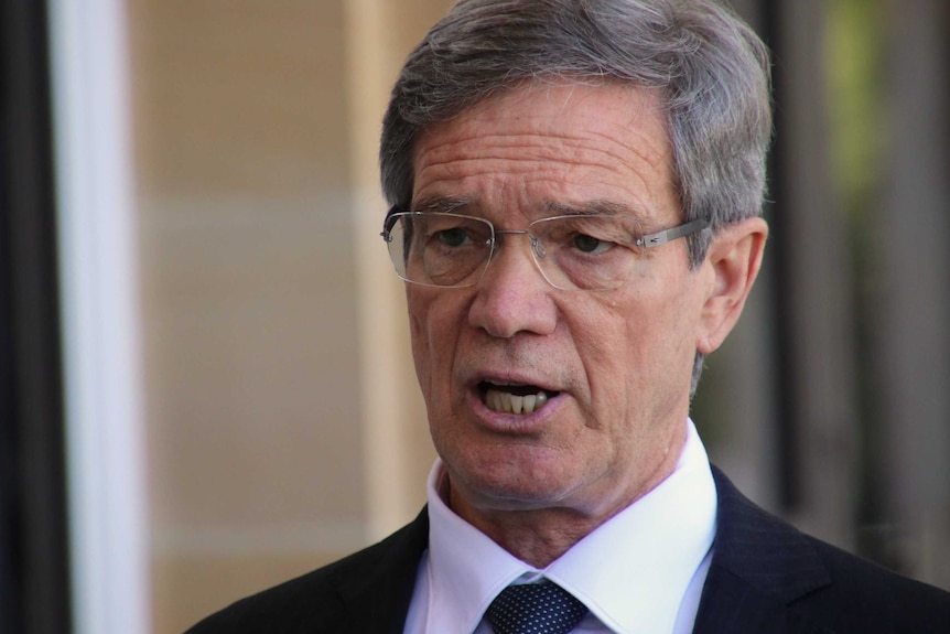 A tight head shot of WA Opposition Leader Mike Nahan talking.