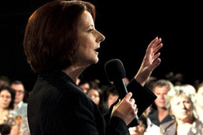 Julia Gillard at the Peoples' Forum (AAP: Alan Porritt)