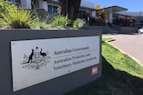 A sign that says "Australian Pesticides and Veterinary Medicines Authority" on a wall outside a government building.