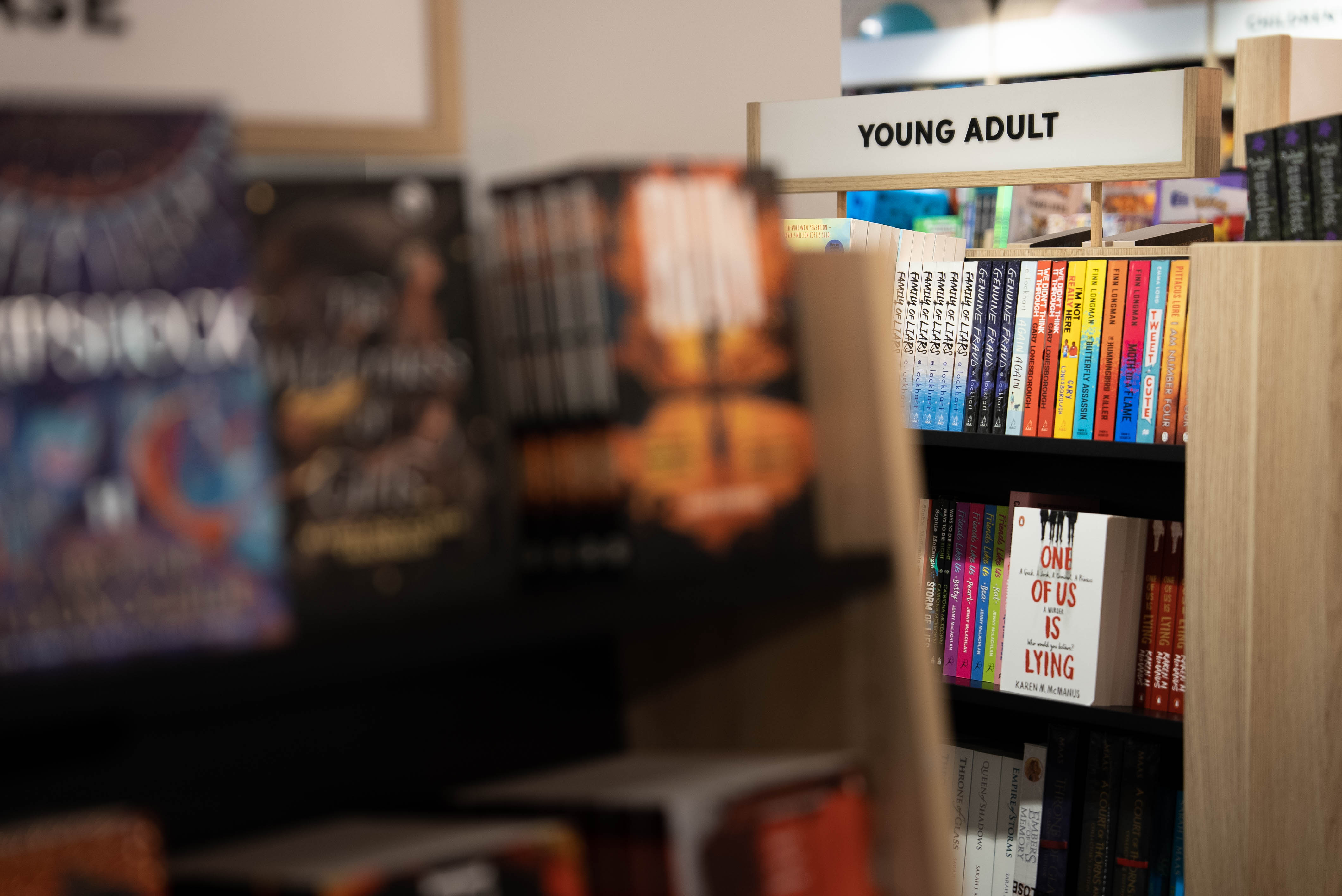 Bookshelf with a sign: Young Adult.