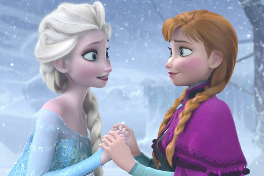Characters Elsa and Anna in the film Frozen.