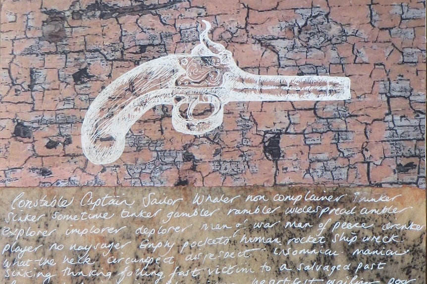 Picture of a pistol and writing
