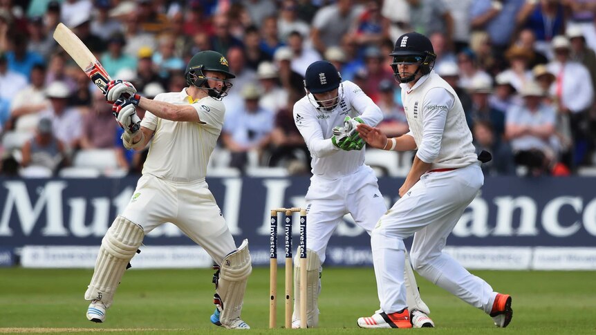 Australia's Chris Rogers plays a shot on day two of the fourth Ashes Test at Trent Bridge.