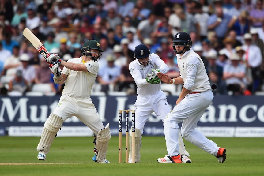 Australia's Chris Rogers plays a shot on day two of the fourth Ashes Test at Trent Bridge.