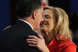 Presidential candidate Mitt Romney and wife Ann embrace at the 2012 Republican National Convention.