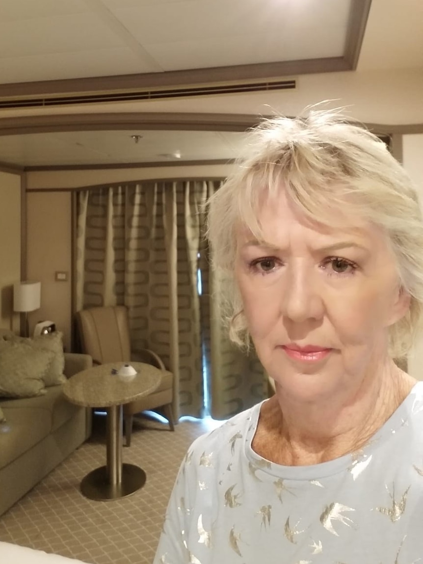 A "selfie" of Bobbie Roberts in her cruise ship cabin