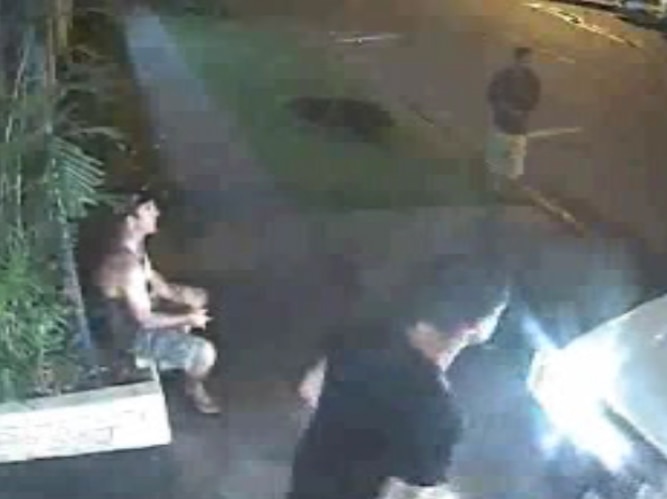 A still CCTV image from outside Bogarts bar in 2013, showing the ute driven by Luke Groves mounting the kerb.