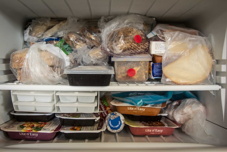 Food inside a freezer.