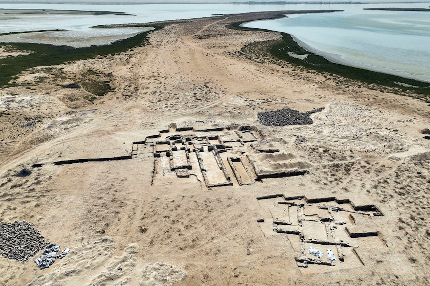 Aerial shot of an island where building marks are visible