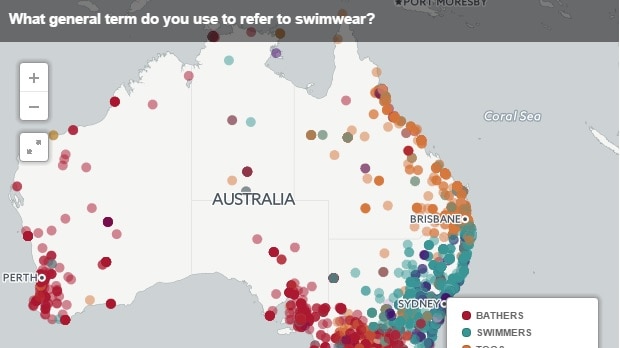 Mapping words around Australia: What general term do you use to refer to swimwear?