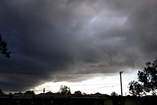 Storm clouds are seen above Melbourne's west