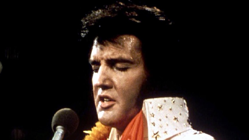Elvis Presley performs in concert during his "Aloha From Hawaii" 1972 television special.