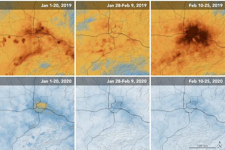 NASA and the European Space Agency's pollution monitoring satellites show air pollution drop in Wuhan, China