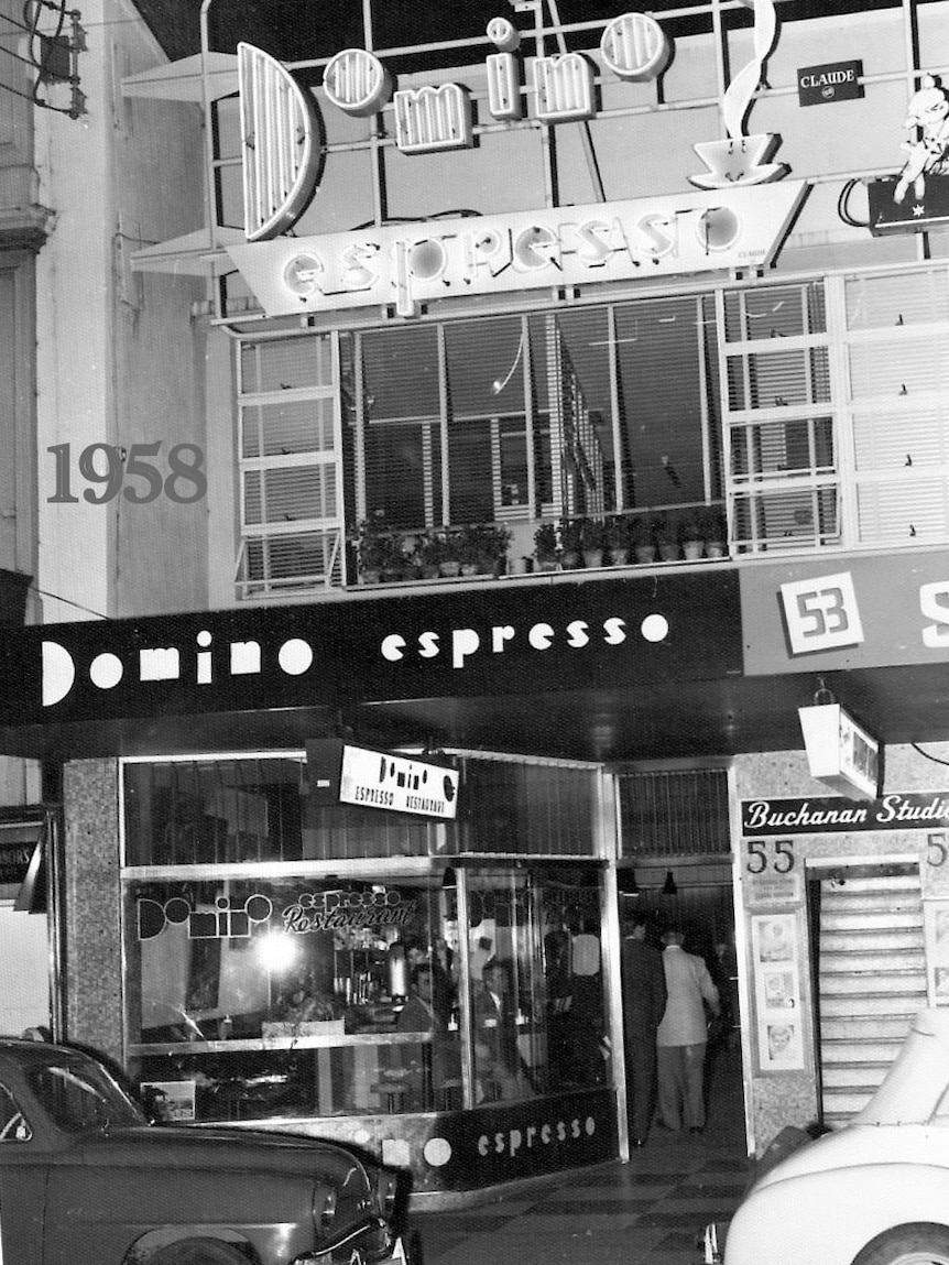 Black and white photo of the external of a cafe in Hobart
