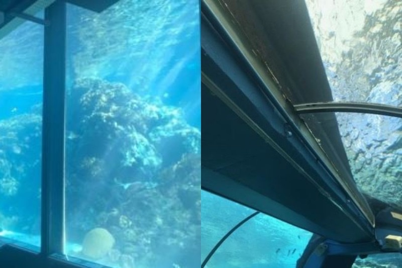 Dos fotografías de ventanas envejecidas de acuarios. 