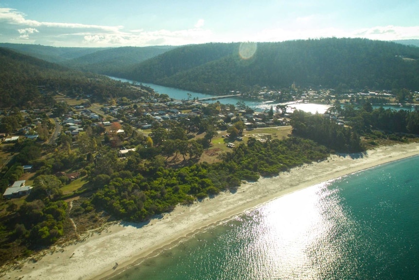 Aerial photo of Orford on Tasmania's east coast.