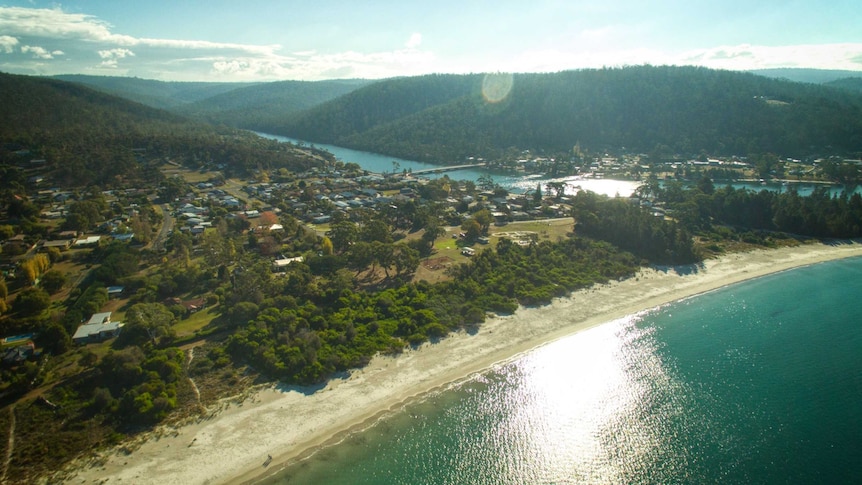 Aerial photo of Orford on Tasmania's east coast.