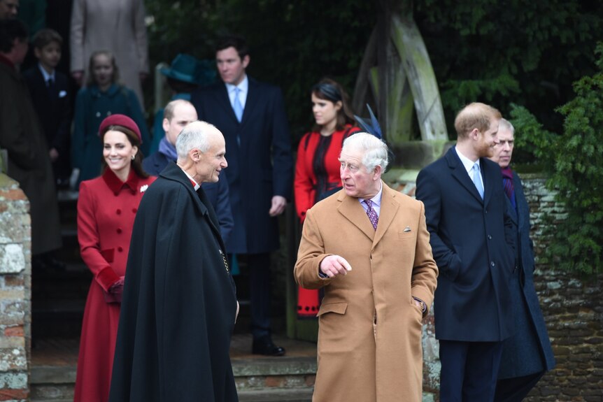 Prince Charles leaves after attending the Christmas day service at St Mary Magdalene Church