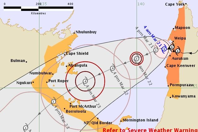 A tracking map of Cyclone Trevor.