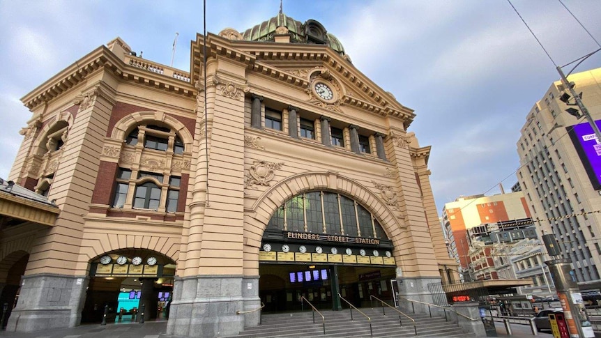 Flinders Street station appears completely empty without anyone in sight.