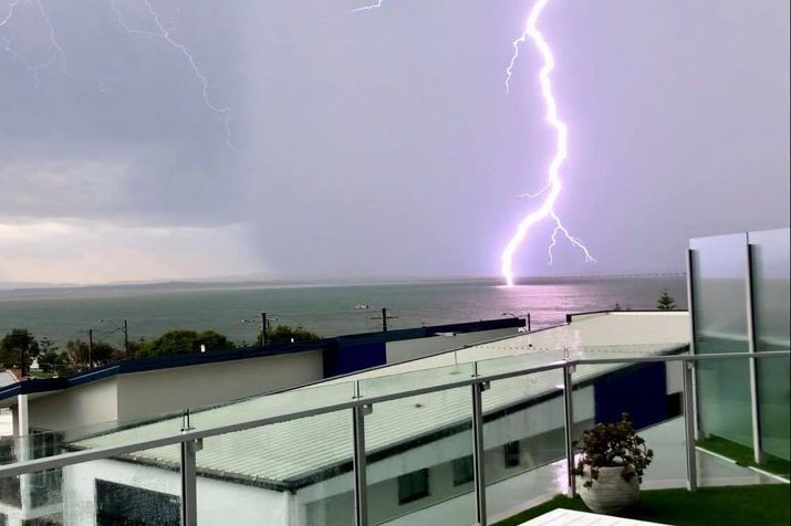 Lightning strike during storms off Woody Point, north of Brisbane.