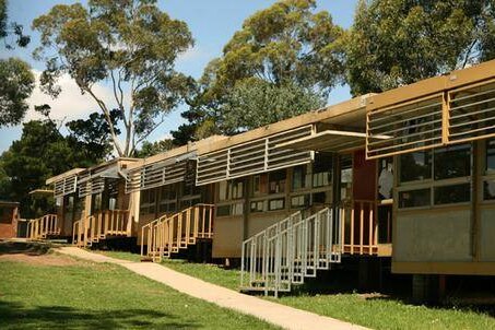 a row of demountable classrooms