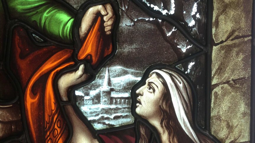 Detail of a stained glass window at All Saints Church
