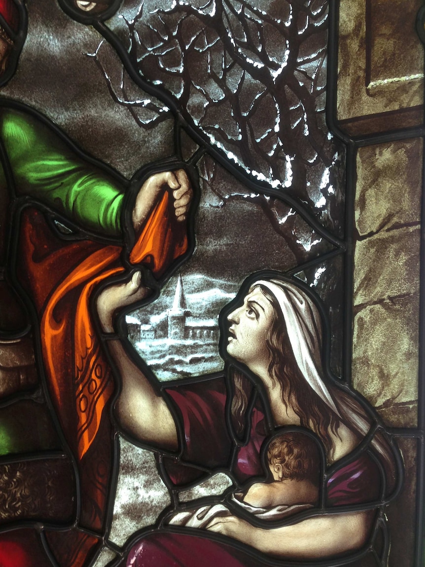 Detail of a stained glass window at All Saints Church