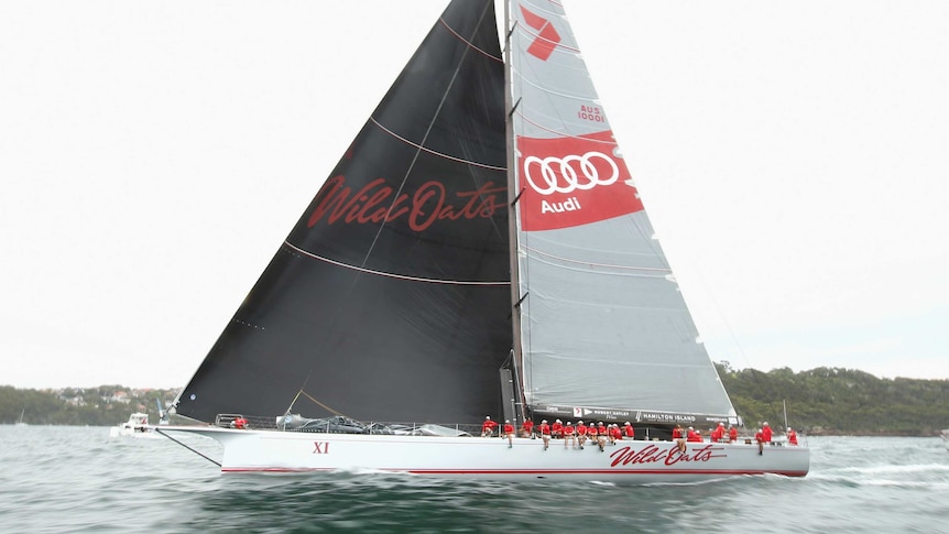 Supermaxi Wilid Oats XI races in the Big Boat Challenge on Sydney Harbour in December 2015.