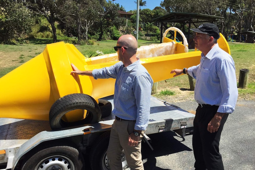 A listening station for monitoring tagged sharks which will be located at Byron Bay and Ballina.