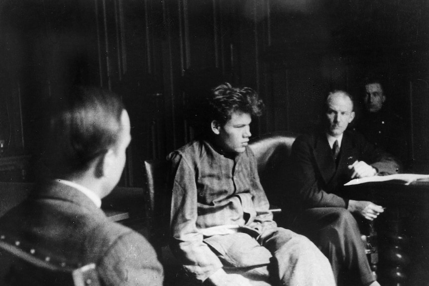 Accused arsonist Marinus van der Lubbe is interrogated over the burning of the Reichstag.