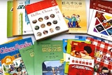 Books laid out with titles 'Hello, China', 'Learn chinese with me' et cetera