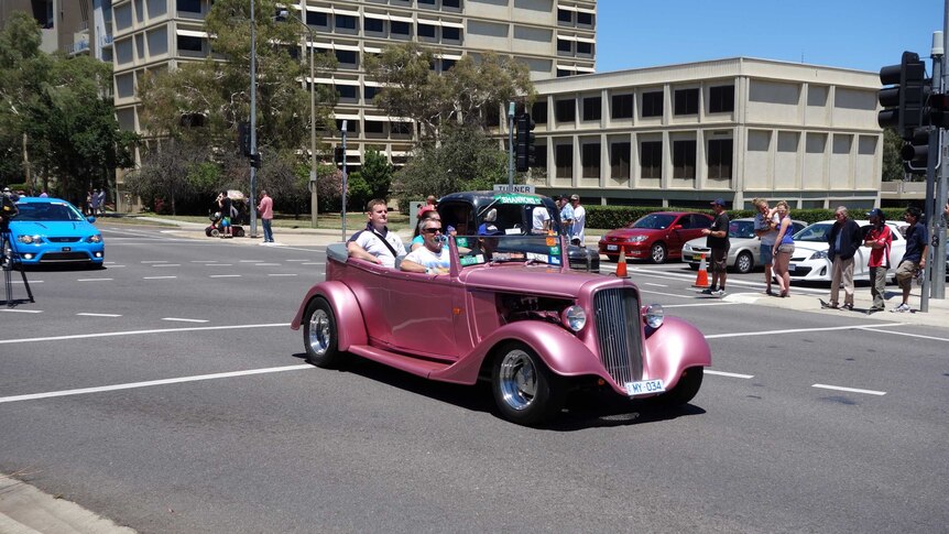 A 34 Chevy car taking part in Summernats Citycruise in Canberra.