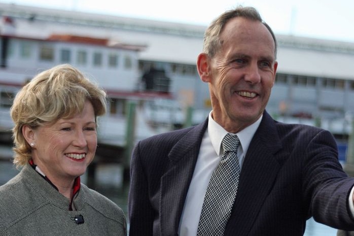 Senator Bob Brown and Senator Christine Milne at a press conference in Hobart, August 2010.