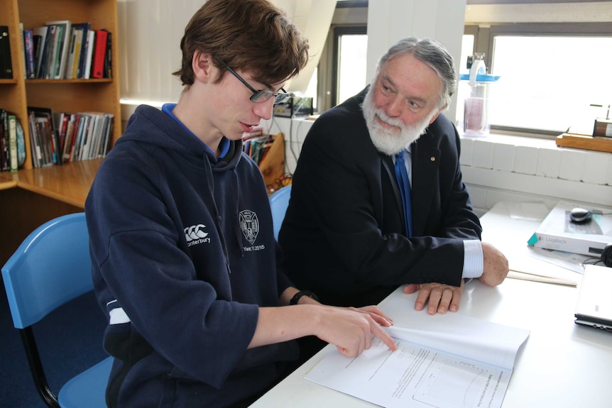 Student Matthew McKay with ANU Professor John Rayner in a laboratory.