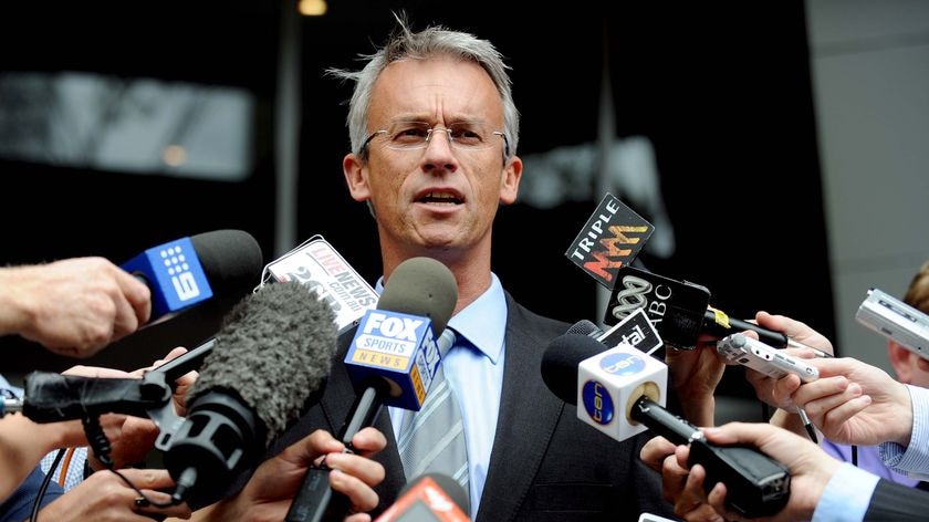 'I'm not to blame': David Gallop faces the media.