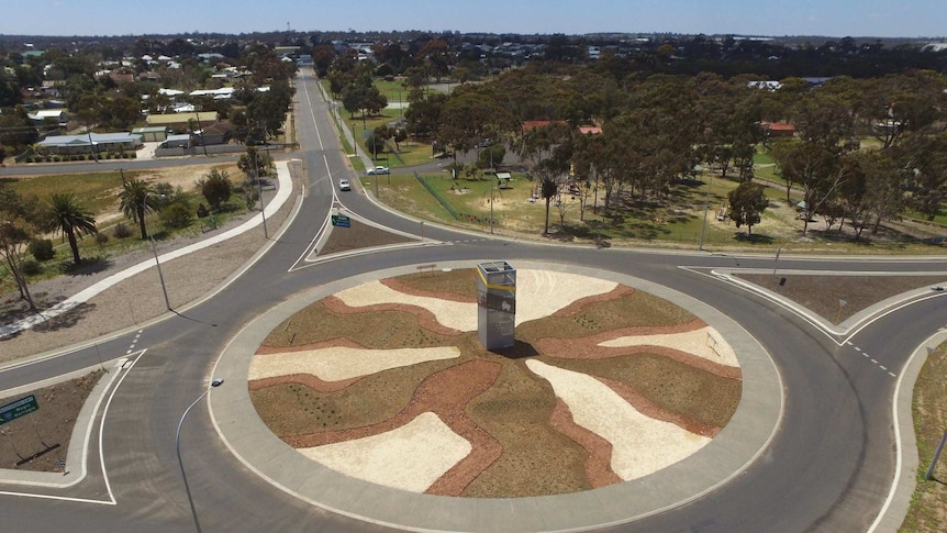 aerial shot of a regional roundabout