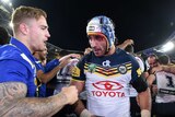 North Queensland's Johnathan Thurston celebrates victory in the NRL Grand Final over Brisbane.