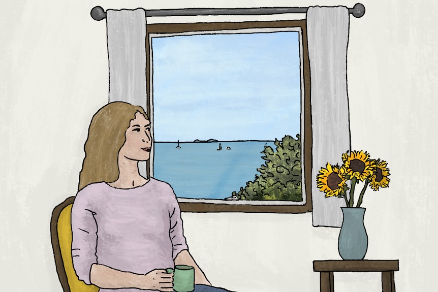Illustration of a woman looking out of the window 