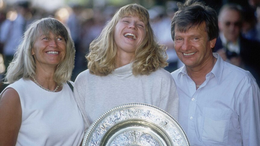 Peter Graf (R) with daughter Steffi at Wimbledon