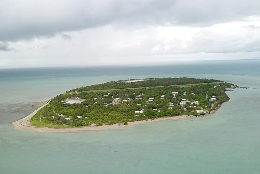 A drone shot of a small island.